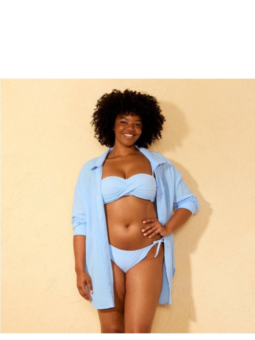 Women’s Gauze Swim Cover Up Shirtdress Blue (Large)